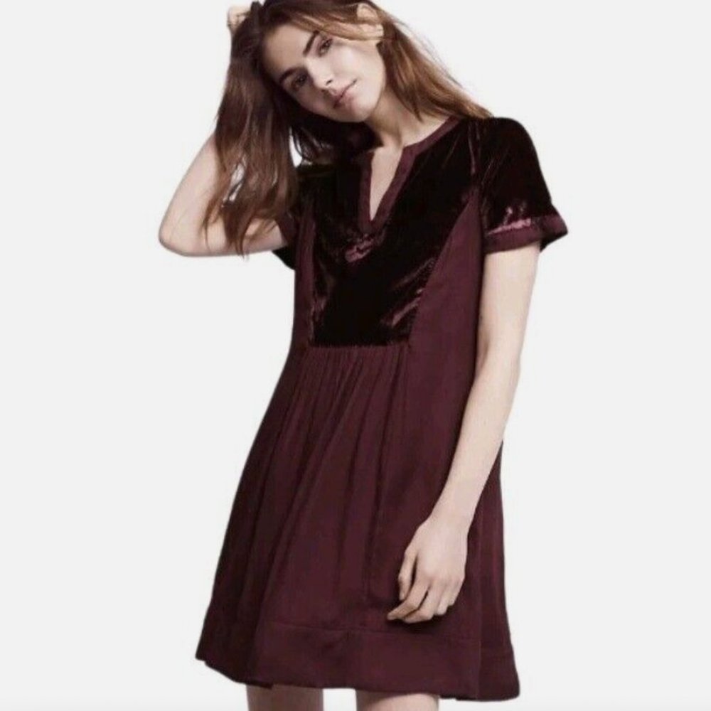 Anthropologie MAEVE Ingrid velvet tunic dress in Burgundy/Maroon, size Small P